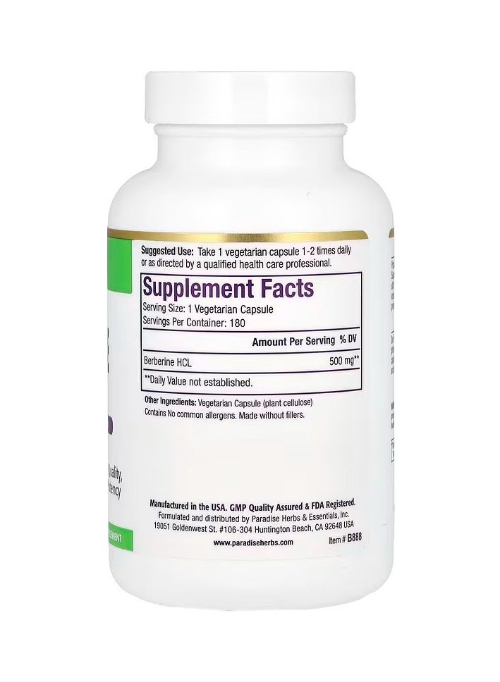 Paradise Herbs, Berberine Extract 500 mg, 180 Vegetarian Capsules – Blood Sugar, Weight & Heart Support