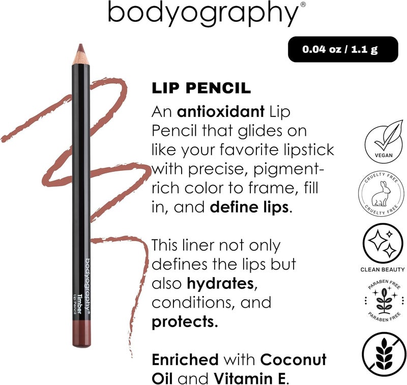 Bodyography Cream Lip Pencil in Timber - Brown Rose Waterproof Makeup with Coconut Oil and Vitamin E - Image 3