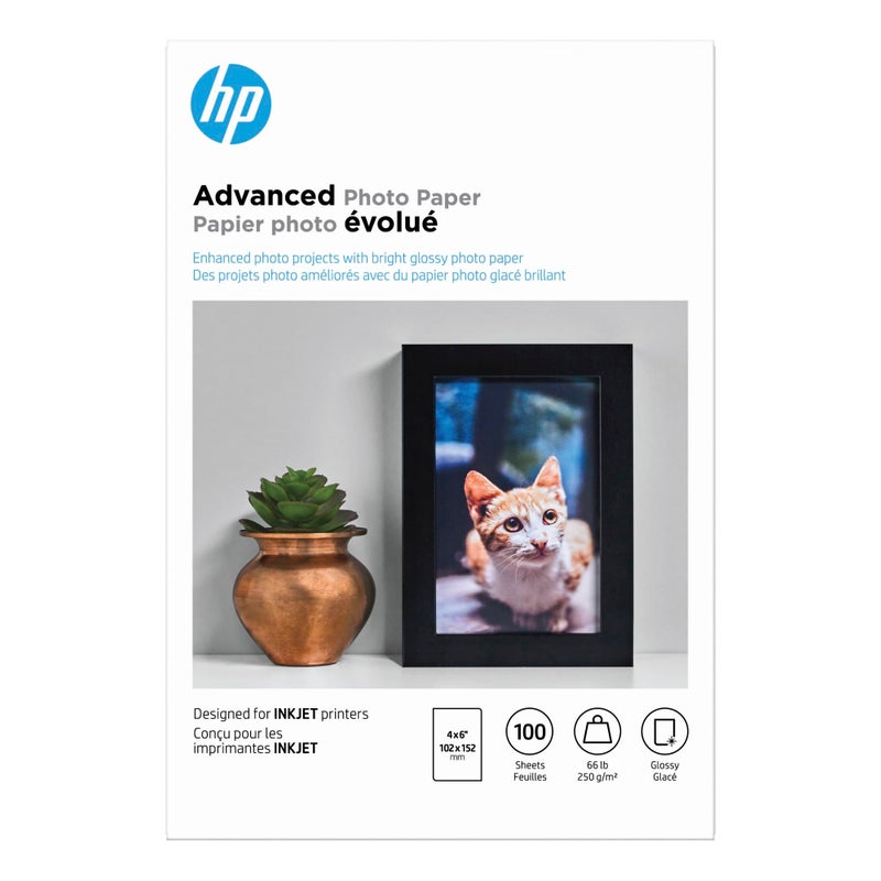 HP ورق صور HP متقدم لامع مقاس 4x6 في 100 ورقة (Q6638A) - Image 1