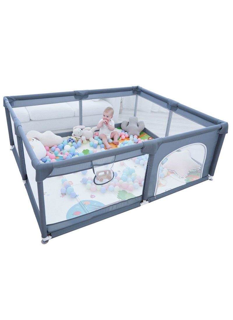 Arabest - Anti-Collision Foam Playpens with Breathable Mesh for Babies, Baby Playpen, 150 x 180 x 68cm Large Playpen for Baby and Toddlers, Large Playard, Safety Play Yard for Toddler, Not Included Mat - Grey - Image 1