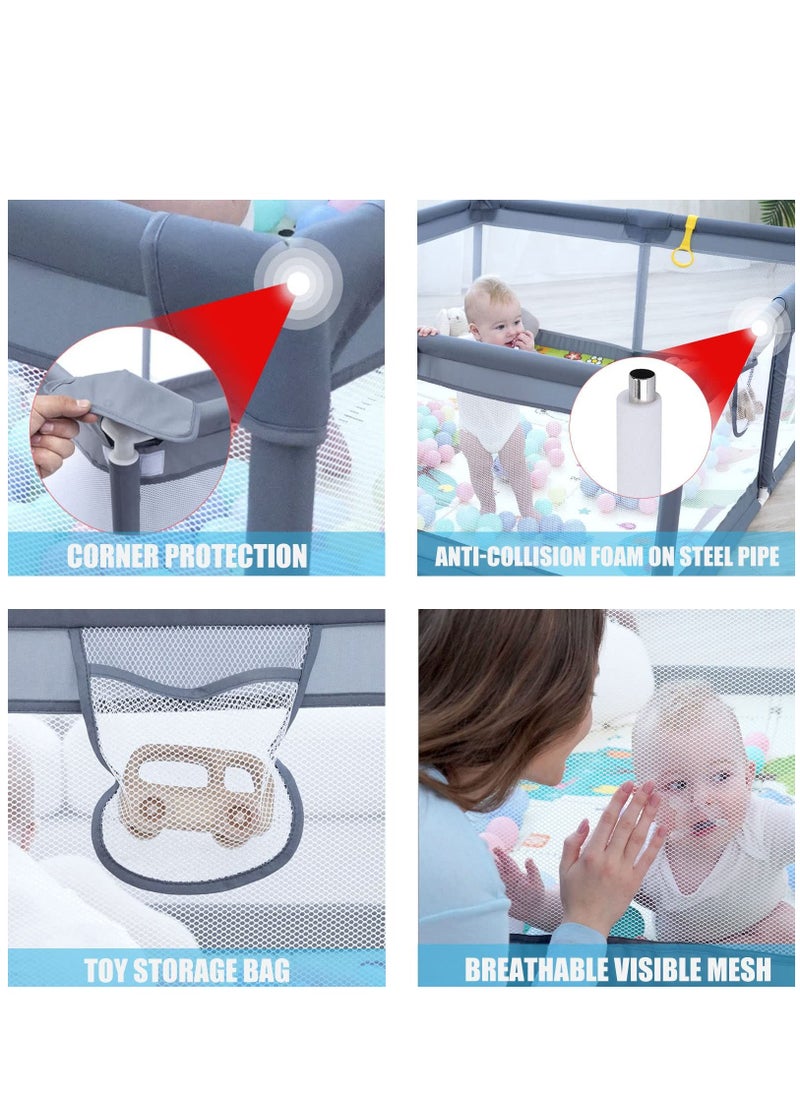Arabest - Anti-Collision Foam Playpens with Breathable Mesh for Babies, Baby Playpen, 150 x 180 x 68cm Large Playpen for Baby and Toddlers, Large Playard, Safety Play Yard for Toddler, Not Included Mat - Grey - Image 1
