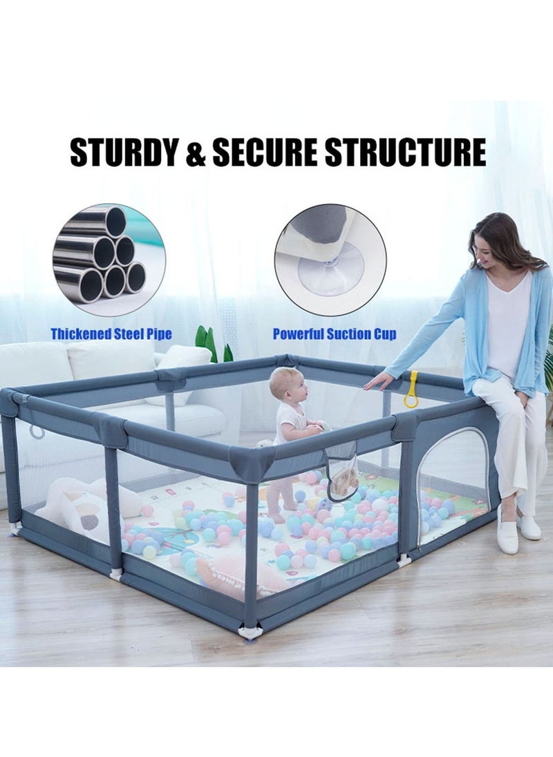 Arabest - Anti-Collision Foam Playpens with Breathable Mesh for Babies, Baby Playpen, 150 x 180 x 68cm Large Playpen for Baby and Toddlers, Large Playard, Safety Play Yard for Toddler, Not Included Mat - Grey - Image 1
