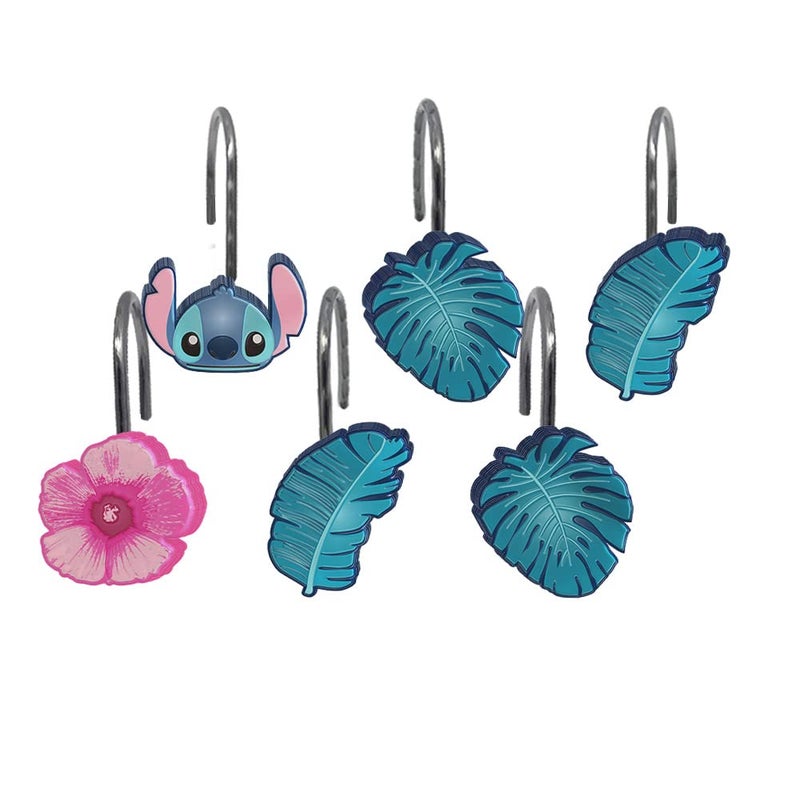 Jay Franco Disney Lilo & Stitch Floral Fun 14 Piece Bathroom Set - Includes Shower Curtain, 12 Hooks, & Non-Slip Bath Rug - Easy Care Fabric (Official Disney Product), Acrylic,Microfiber - Image 3