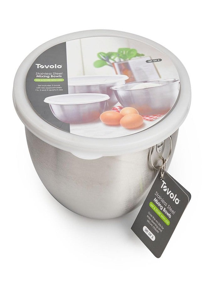 Tovolo Stainless Steel Mixing Bowls with Lid Set of 3 Nesting Mixing Bowls Small Medium Large, Dishwasher Safe Metal Bowl Set with BPA Free Lids Stamped Measurements for Measuring Cooking Baking - Image 2