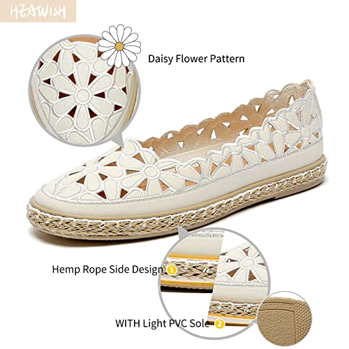 HEAWISH Women’s Ballet Flat Daisy Round Toe Dress Shoes Casual Slip On Rope Loafer(White, US8) - Image 3