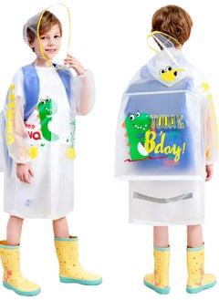 Kids Rain Coat Children Hooded Raincoat Cape Durable Waterproof Kindergarten Student Reusable Rainwear Green Boys Girls Raincoat Student Rainwear Transparent Dinosaur Years