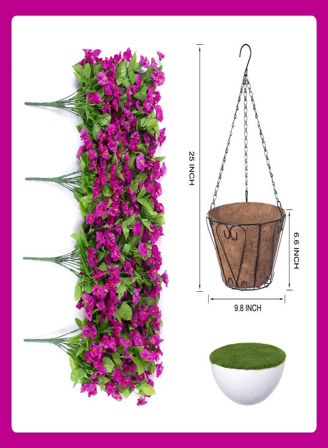 Ammyoo Artificial Hanging Flowers in 10 Inches Basket for Outdoors Indoors, Flower Hanging Planter, Fake Silk Morning Glory Vines with Pot for Home Porch Garden Yard Patio Decoration(Red-Purple) - Image 3