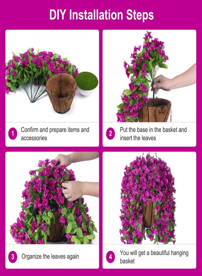 Ammyoo Artificial Hanging Flowers in 10 Inches Basket for Outdoors Indoors, Flower Hanging Planter, Fake Silk Morning Glory Vines with Pot for Home Porch Garden Yard Patio Decoration(Red-Purple) - Image 4