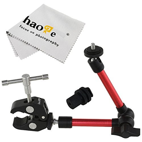 Haoge 11 inch Articulating Friction Magic Arm with Large Clamp Clip for HDMI LCD Monitor LED Light DSLR Camera Video Tripod Flash Lights Microphone TPCAST HTC Vive Pro Base Station lightinghouse Red - Image 2