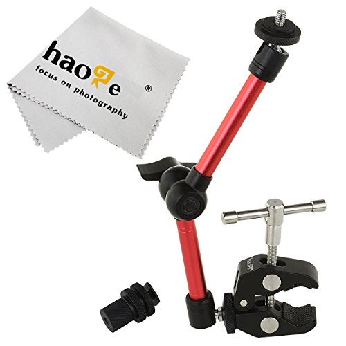 Haoge 11 inch Articulating Friction Magic Arm with Large Clamp Clip for HDMI LCD Monitor LED Light DSLR Camera Video Tripod Flash Lights Microphone TPCAST HTC Vive Pro Base Station lightinghouse Red - Image 1