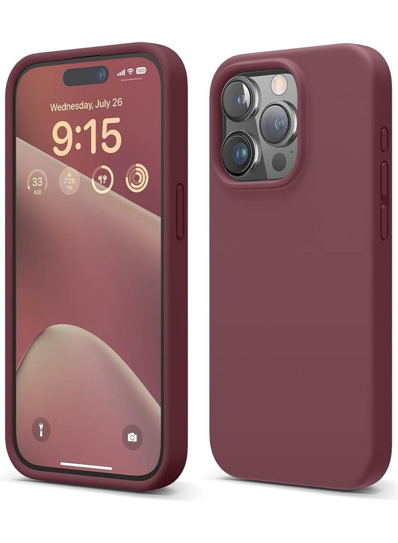 Elago Liquid Silicone for iPhone 15 PRO Case Cover with Full Body Protection, Shockproof, Slim, Anti-Scratch Soft Microfiber Lining - Burgundy - Image 1