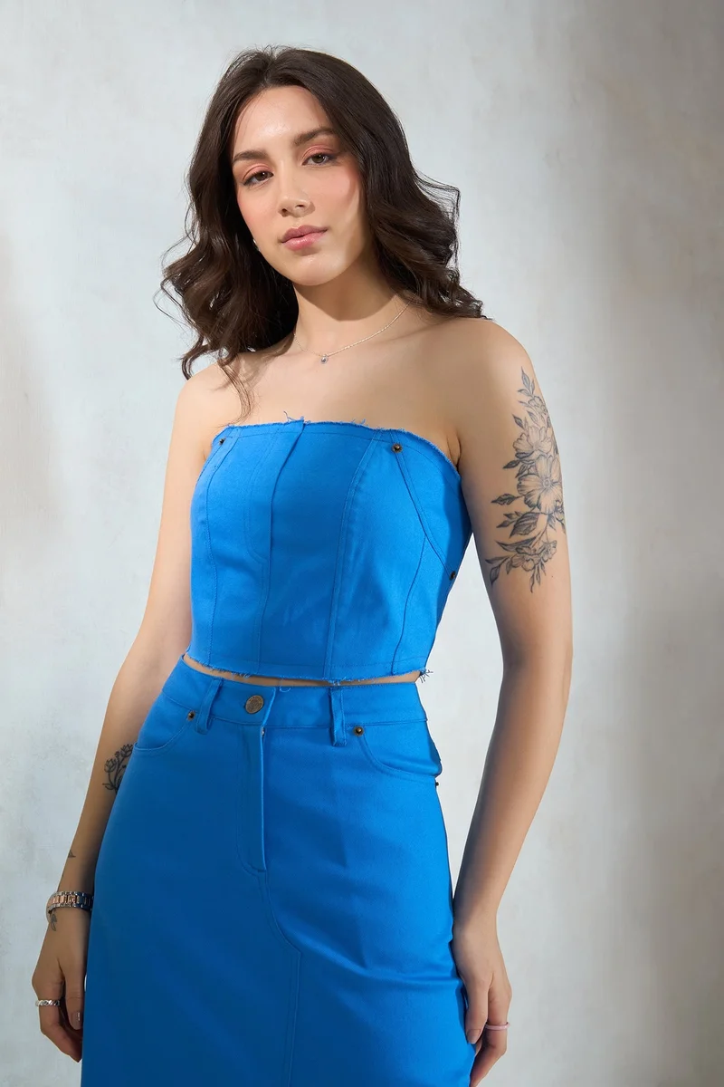 فيرجيو Solid Cotton Stretch Raw Edge Drill Bandeau for Women