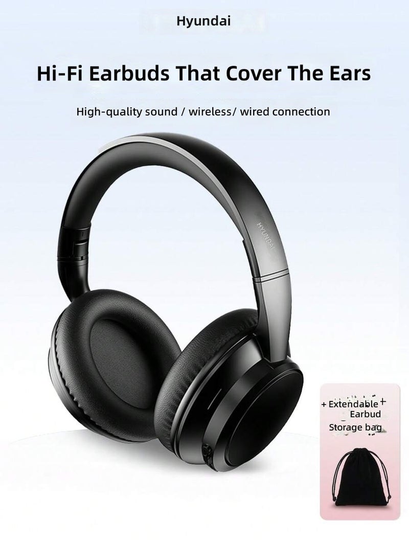 HYUNDAI HY-T02MAX Over-Ear Bluetooth Headphones with Bow Accessory, HiFi Sound, Deep Bass, Clear Calls, Noise Cancellation, Low Latency, Long Battery Life, for Music, Sports, Gaming, Business, Compatible with Phones and Tablets - Pink