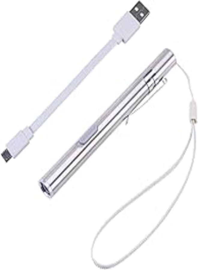 1Pcs USB Rechargeable Penlight Flashlights Stainless Steel LED Medical Penlight LED Mini Penlight Flashlight for Nurses Doctors