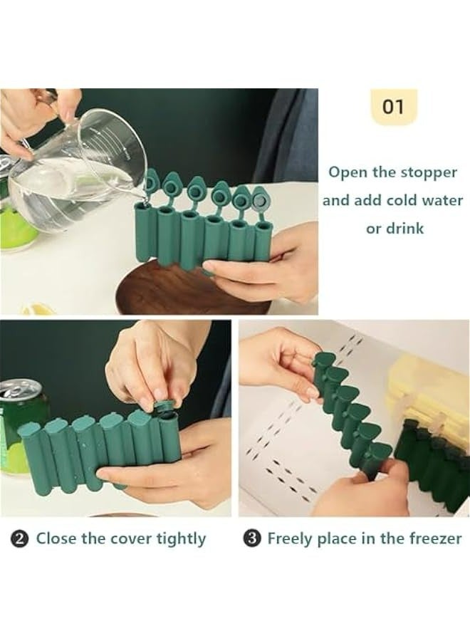 Silicone Ice Cube Tray Set with Lid, Long 6-Hole Ice Cube Mold, Flexible Easy-Release Ice Maker with Spill-Resistant Cover for Freezing Small Bottle Openings - Pack of 2  - Image 3