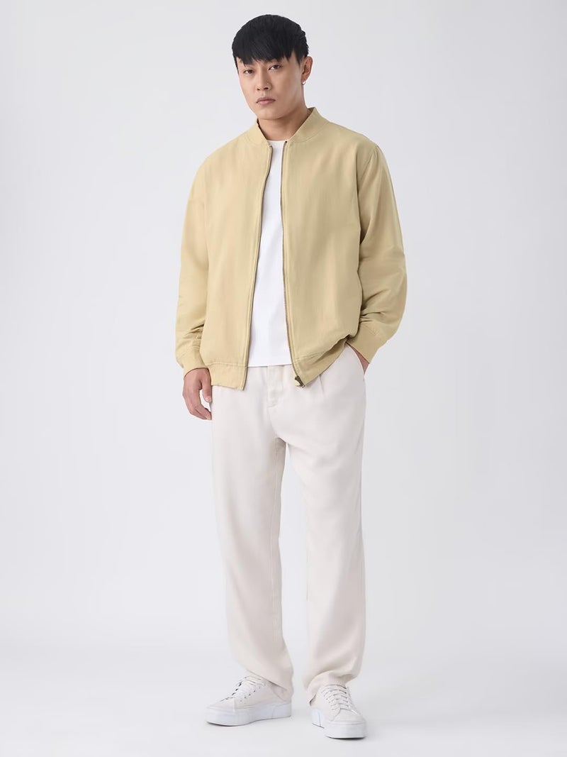The Souled Store Cotton Linen Jacket: Dune Men and Boys Full Sleeves Band Neck Solid Lightweight Oversized Fit Casual Summer Streetwear Bomber Jacket - Image 3