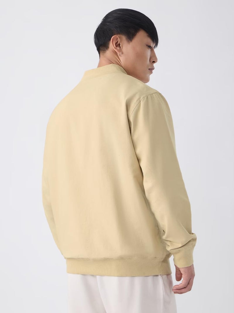 The Souled Store Cotton Linen Jacket: Dune Men and Boys Full Sleeves Band Neck Solid Lightweight Oversized Fit Casual Summer Streetwear Bomber Jacket - Image 4