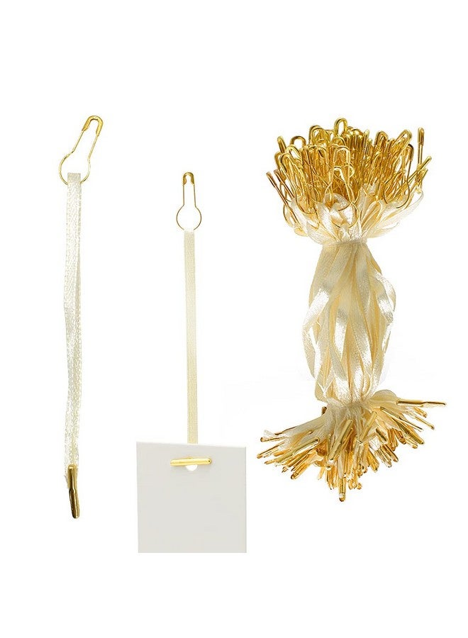 ريناشد 4.5 بوصة 500 قطعة من مثبتات العلامات المعلقة المصنوعة من الحرير وخيوط الساتان ودبوس الأمان وشوكة سهلة وسريعة التركيب (بيج) - Image 1