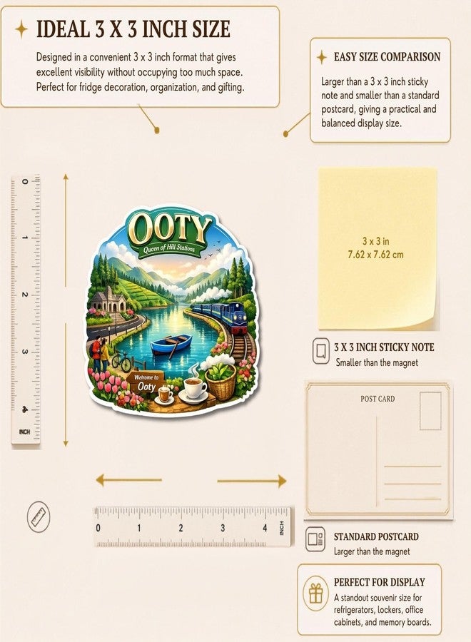 GiftODay Indian Places Theme Souvenir Wooden Fridge Magnet for Refrigerator - Decorative Fridge Magnet for Kitchen & Home Decoration Size 3x3 Inches | Pack of 1 (Ooty) - Image 3