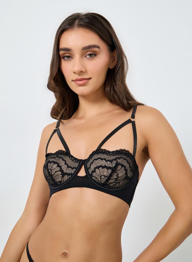 Take Two Padded Wired Lace Cut Out Detail Bra and Thong Set - Image 3