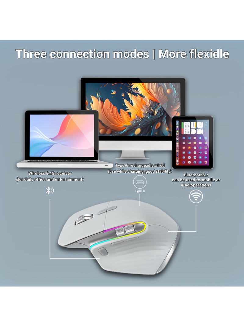 Multi-Device Wireless Mouse Bluetooth 5.0  3.0 Mouse 2.4G Wireless Portable Optical Mouse Ergonomic Right Hand Computer Mice (Grey) - Image 3