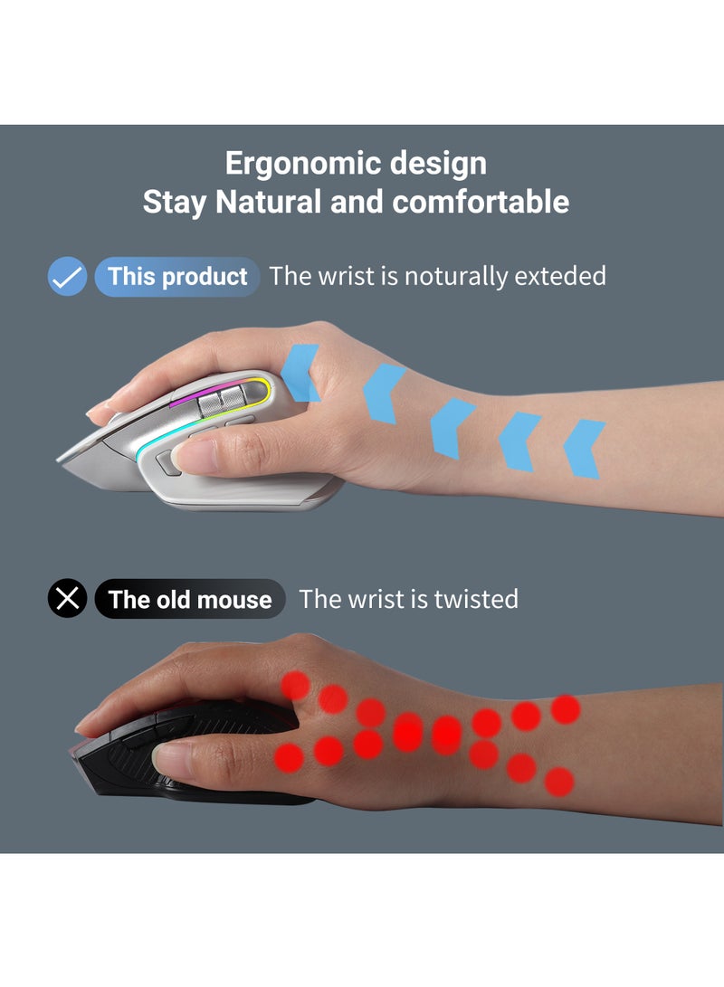 Multi-Device Wireless Mouse Bluetooth 5.0  3.0 Mouse 2.4G Wireless Portable Optical Mouse Ergonomic Right Hand Computer Mice (Grey) - Image 5