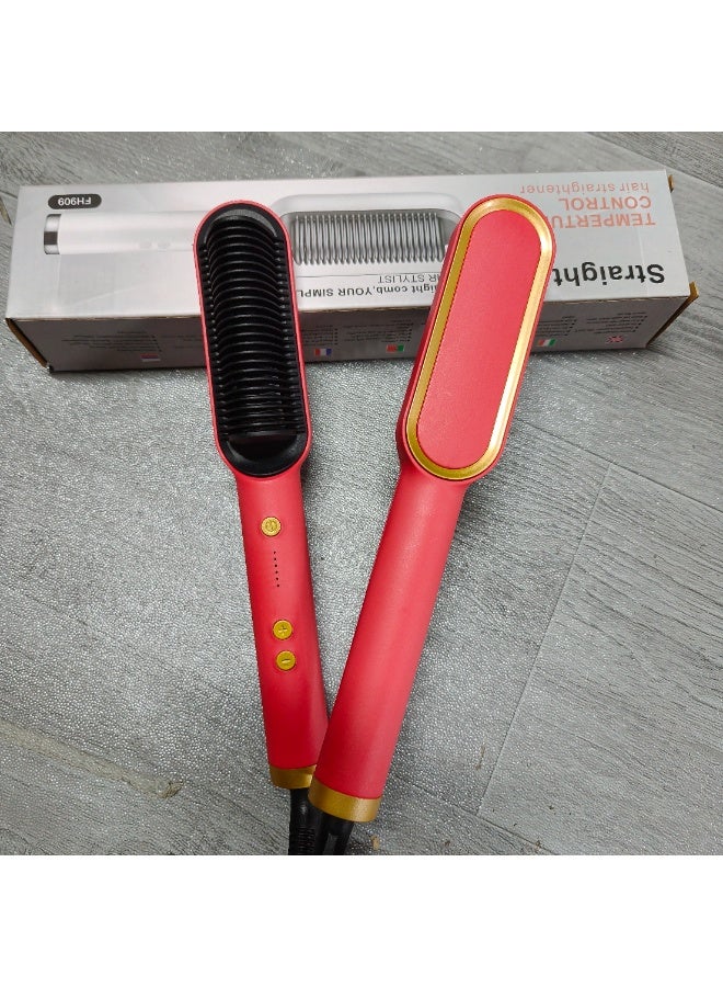 Cross-border hot-selling straightening comb, dual-use for straightening and curling hair, inner opening for bangs, styling, and adding volume. Amazon electric hot comb. - Image 1