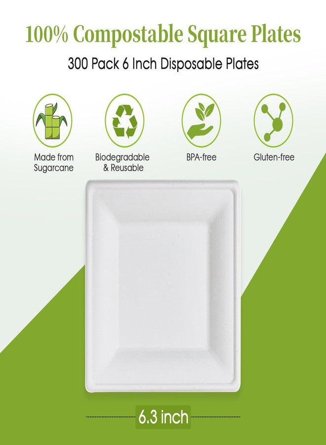 ECOLipak 6 Inch Compostable Square Paper Plates, 300 Count Heavy Duty White Small Paper Appetizer Plates, Disposable Biodegradable for Dessert Daily meals, Dinner, Parties, BBQ - Image 2