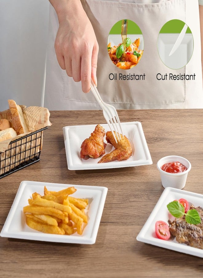 ECOLipak 6 Inch Compostable Square Paper Plates, 300 Count Heavy Duty White Small Paper Appetizer Plates, Disposable Biodegradable for Dessert Daily meals, Dinner, Parties, BBQ - Image 3