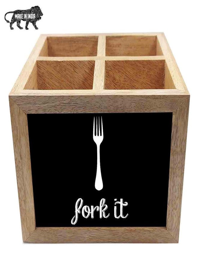 Nutcase Wooden Cutlery Stand Holder Silverware Caddy Spoons Forks Knives Organizer for Dining Table & Kitchen -Made in India-Spoons NOT Included - Fork It - Image 5