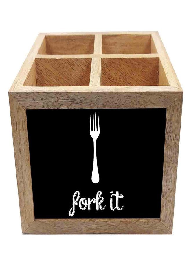 Nutcase Wooden Cutlery Stand Holder Silverware Caddy Spoons Forks Knives Organizer for Dining Table & Kitchen -Made in India-Spoons NOT Included - Fork It - Image 3