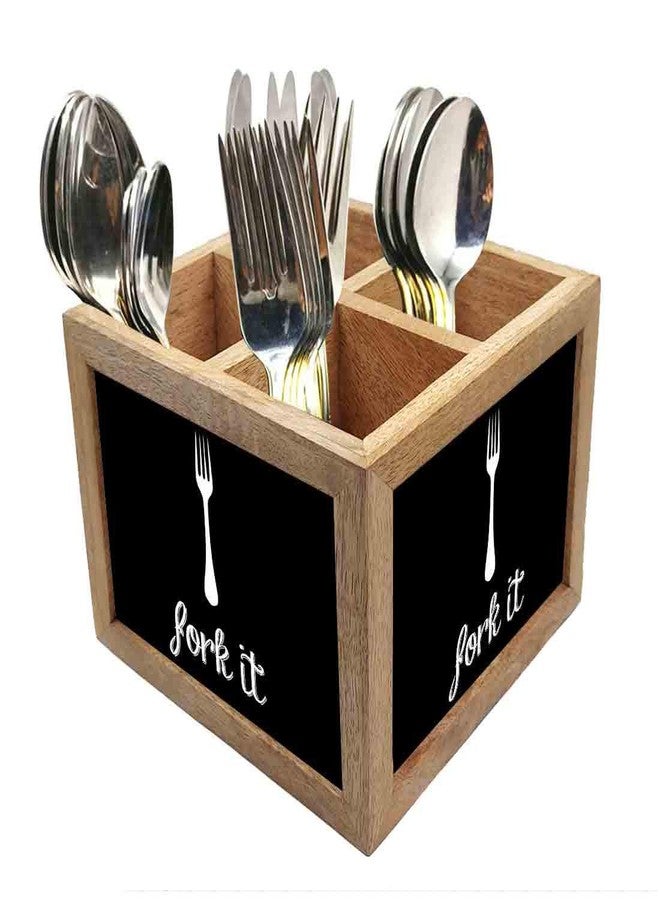 Nutcase Wooden Cutlery Stand Holder Silverware Caddy Spoons Forks Knives Organizer for Dining Table & Kitchen -Made in India-Spoons NOT Included - Fork It - Image 1