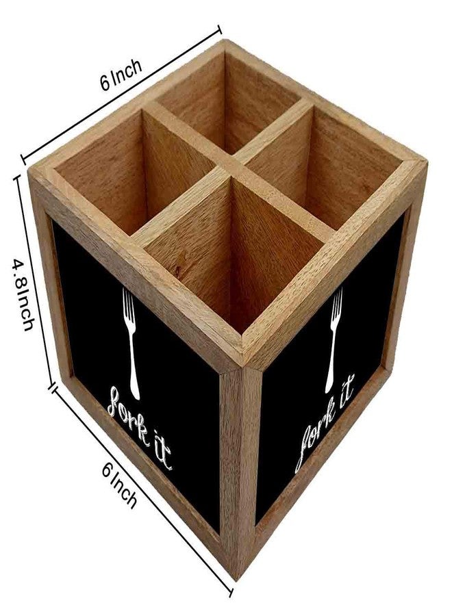 Nutcase Wooden Cutlery Stand Holder Silverware Caddy Spoons Forks Knives Organizer for Dining Table & Kitchen -Made in India-Spoons NOT Included - Fork It - Image 4