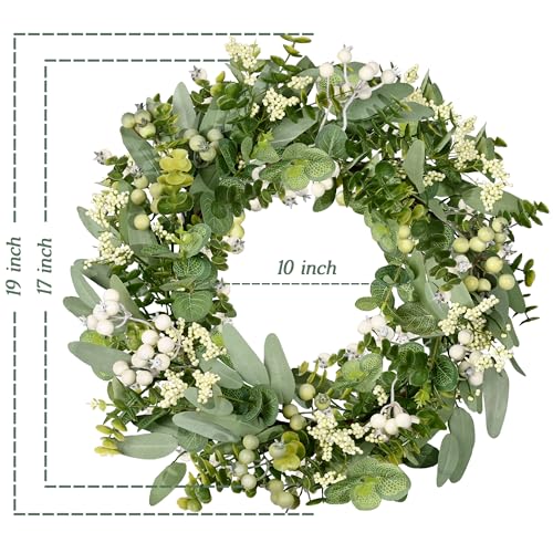 Vlorart Artificial Spring Summer Christmas Greenery Wreaths for Front Door Green Eucalyptus Leaf Wreath Decor Boxwood with Big Berries for Farmhouse Outside Year Round - Image 2