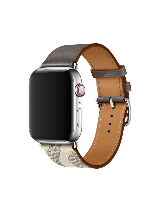Generic - Suitable For Apple Watch Apple Watch Strap Top Layer Cowhide Genuine Leather Explosive Single Circle Watch Strap-Color:38/40/41 Palm Print Danxia Red - Image 1