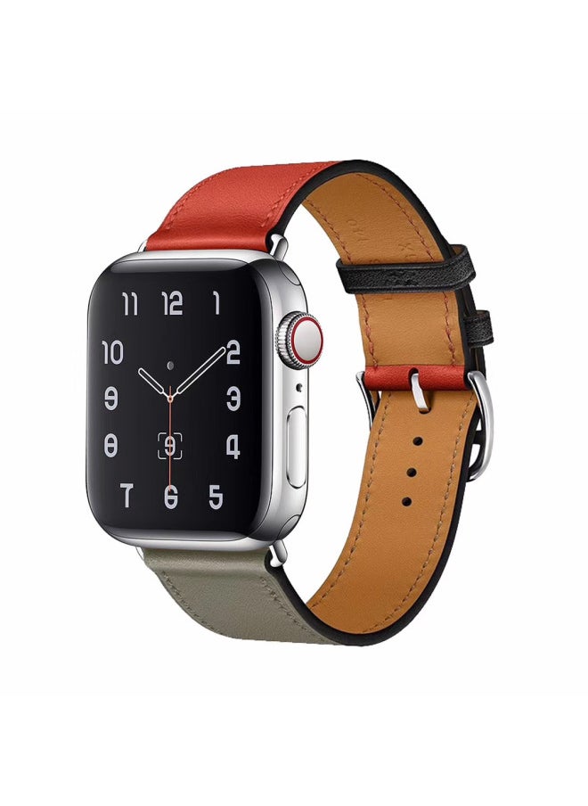Generic - Suitable For Apple Watch Apple Watch Strap Top Layer Cowhide Genuine Leather Explosive Single Circle Watch Strap-Color:38/40/41 Palm Print Danxia Red - Image 1