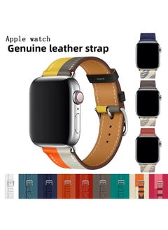 Suitable For Apple Watch Apple Watch Strap Top Layer Cowhide Genuine Leather Explosive Single Circle Watch Strap-Color:38/40/41 Palm Print Danxia Red