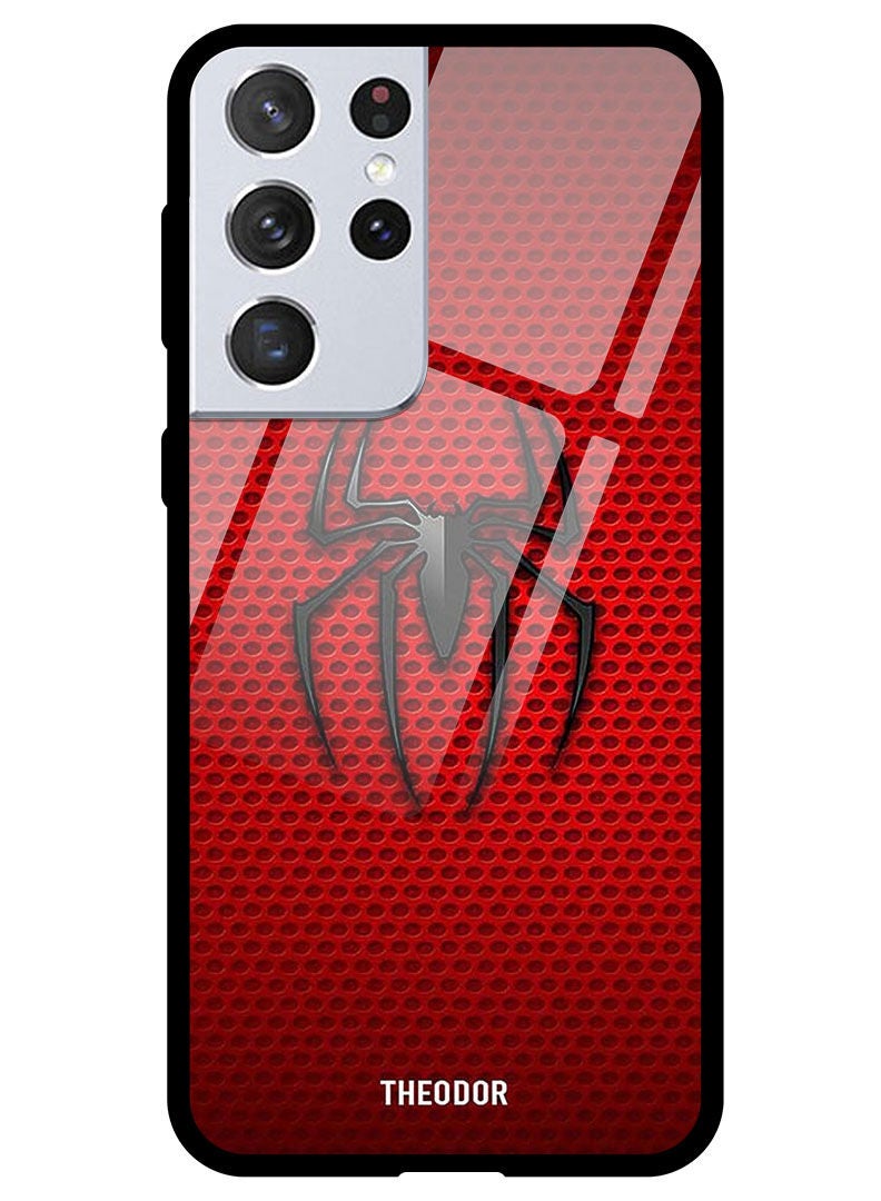 Theodor Protective Tempered Glass Case Cover Samsung Galaxy S21 ULTRA Red Spiderman Logo - Image 1