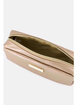 Posh  Pop Women Brand Logo Cosmetics Bag, Metallic Cream  - Image 3