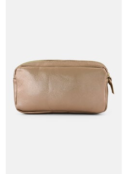 Posh  Pop Women Brand Logo Cosmetics Bag, Metallic Cream  - Image 2