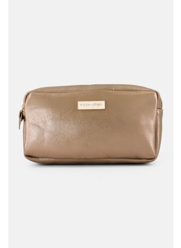 Posh  Pop Women Brand Logo Cosmetics Bag, Metallic Cream  - Image 1