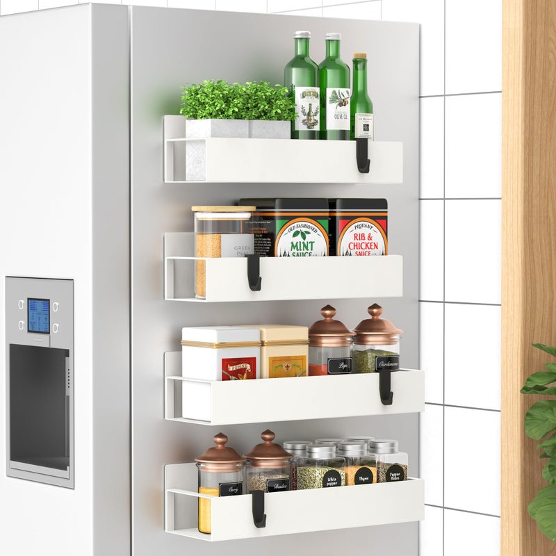 HuggieGems 4 Pack Magnetic Spice Storage Rack Organizer for Refrigerator and Oven Cream White Fridge Organizers and Storage