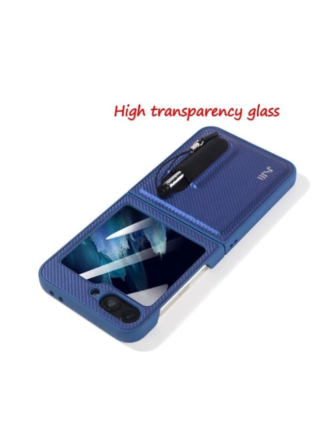 JSJM FLIP 4 - JSJM BACK CASE CARBON WITH PEN + GLASS COVER CASE FOR SAMSUNG GALAXY FLIP 4 ( Design - 118 ) [Blue Color] - Image 2