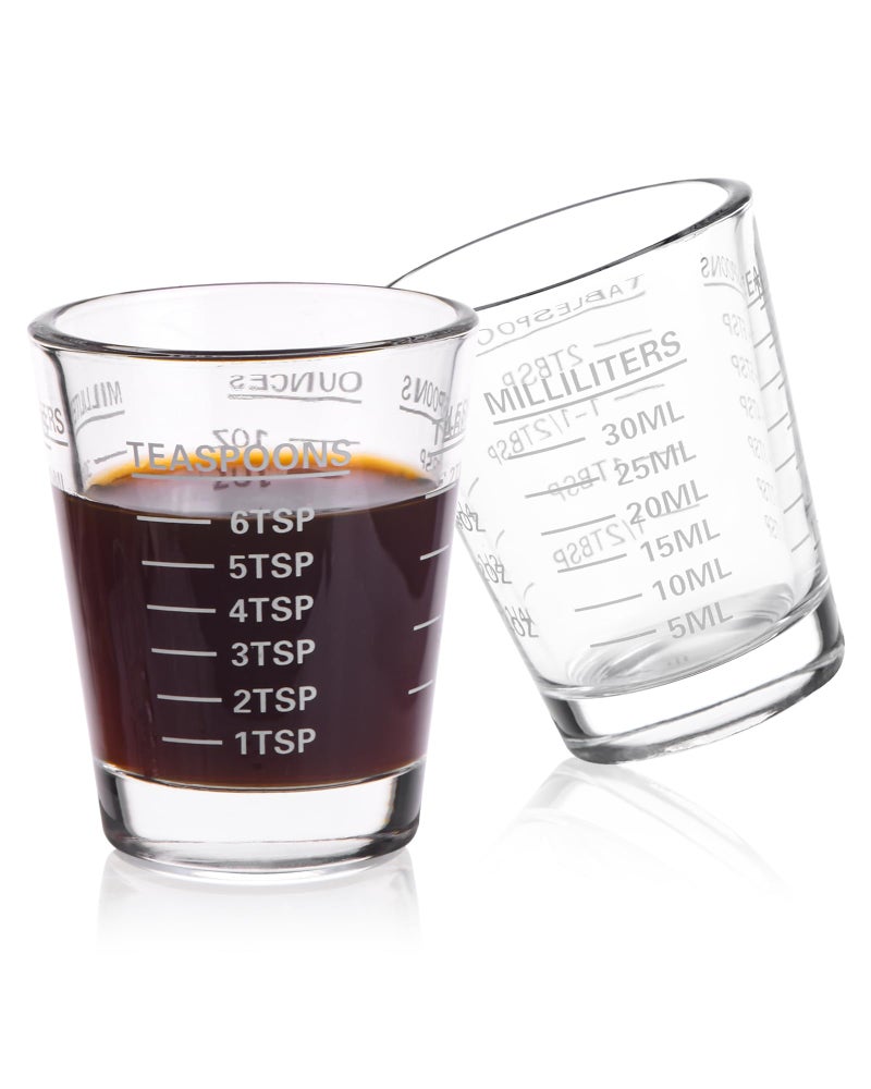 SAIAOKJ Shot Glasses Measuring Cup Set 2PACK Espresso Shot Glasses Liquid Heavy Glass 26-Incremental Measurement 1 OZ, 2 TBS, 6 TSP, 30 ML Kitchen Tools (White) - Image 1