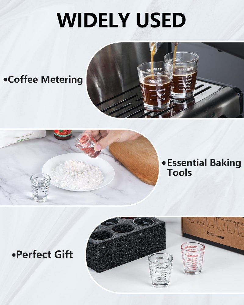 SAIAOKJ Shot Glasses Measuring Cup Set 2PACK Espresso Shot Glasses Liquid Heavy Glass 26-Incremental Measurement 1 OZ, 2 TBS, 6 TSP, 30 ML Kitchen Tools (White) - Image 4