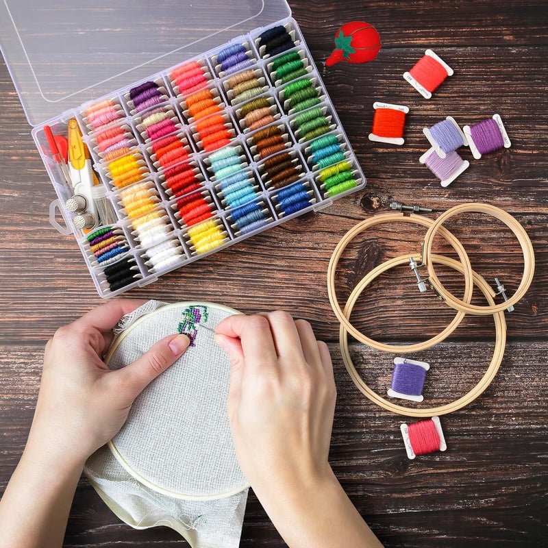 Peirich Embroidery Kits Embroidery Storage Organizer Bag with Embroidery Floss Embroidery Hoop Aida Cloth Cross Stitch Kits for Beginner Adults - Image 5