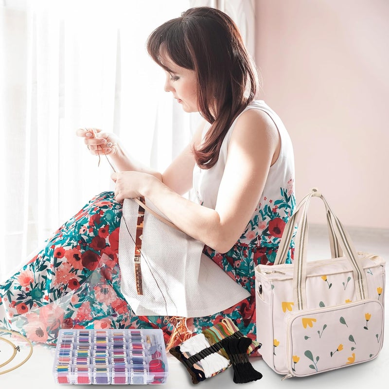 Peirich Embroidery Kits Embroidery Storage Organizer Bag with Embroidery Floss Embroidery Hoop Aida Cloth Cross Stitch Kits for Beginner Adults - Image 4