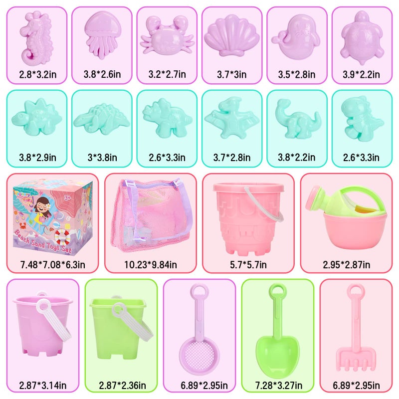 Tagitary Beach Sand Toys Set for Kids 3-10 with Bucket Watering Can Shovel Rake Sand Molds Beach Shell Bag - Image 2