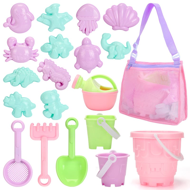 Tagitary Beach Sand Toys Set for Kids 3-10 with Bucket Watering Can Shovel Rake Sand Molds Beach Shell Bag - Image 1