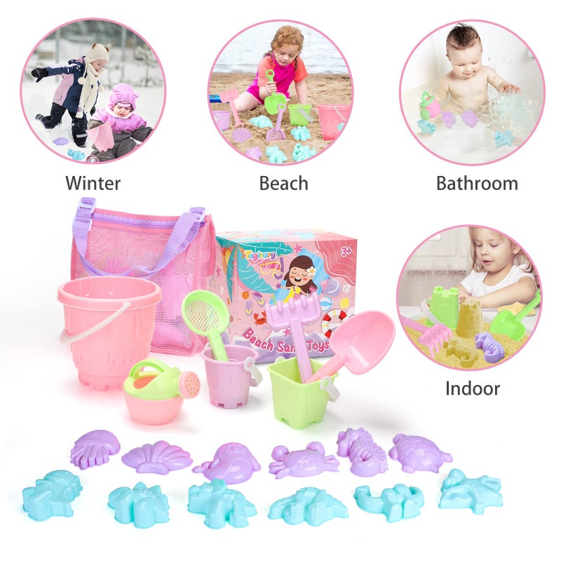 Tagitary Beach Sand Toys Set for Kids 3-10 with Bucket Watering Can Shovel Rake Sand Molds Beach Shell Bag - Image 5